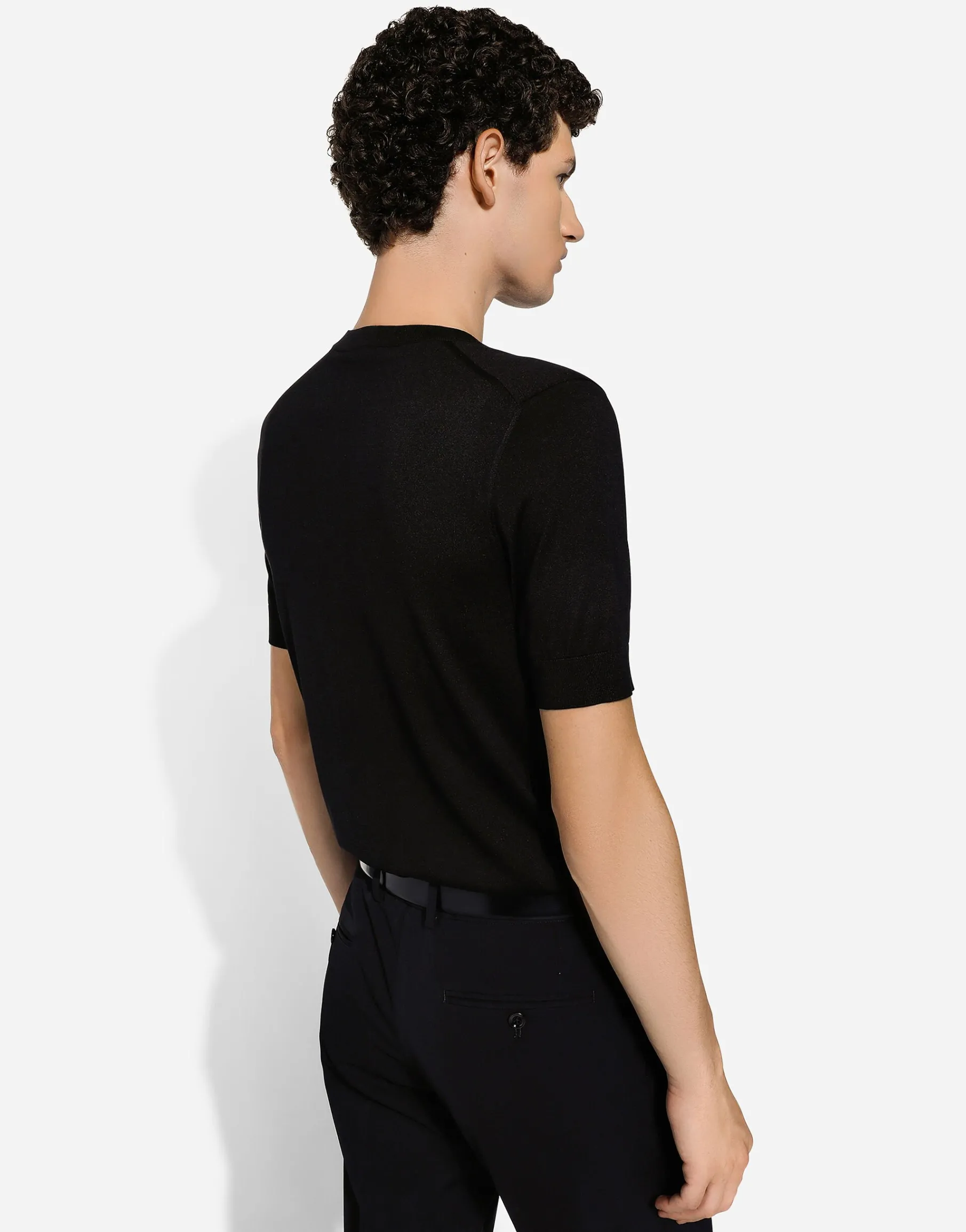 Round-neck silk sweater with Dolce&Gabbana logo