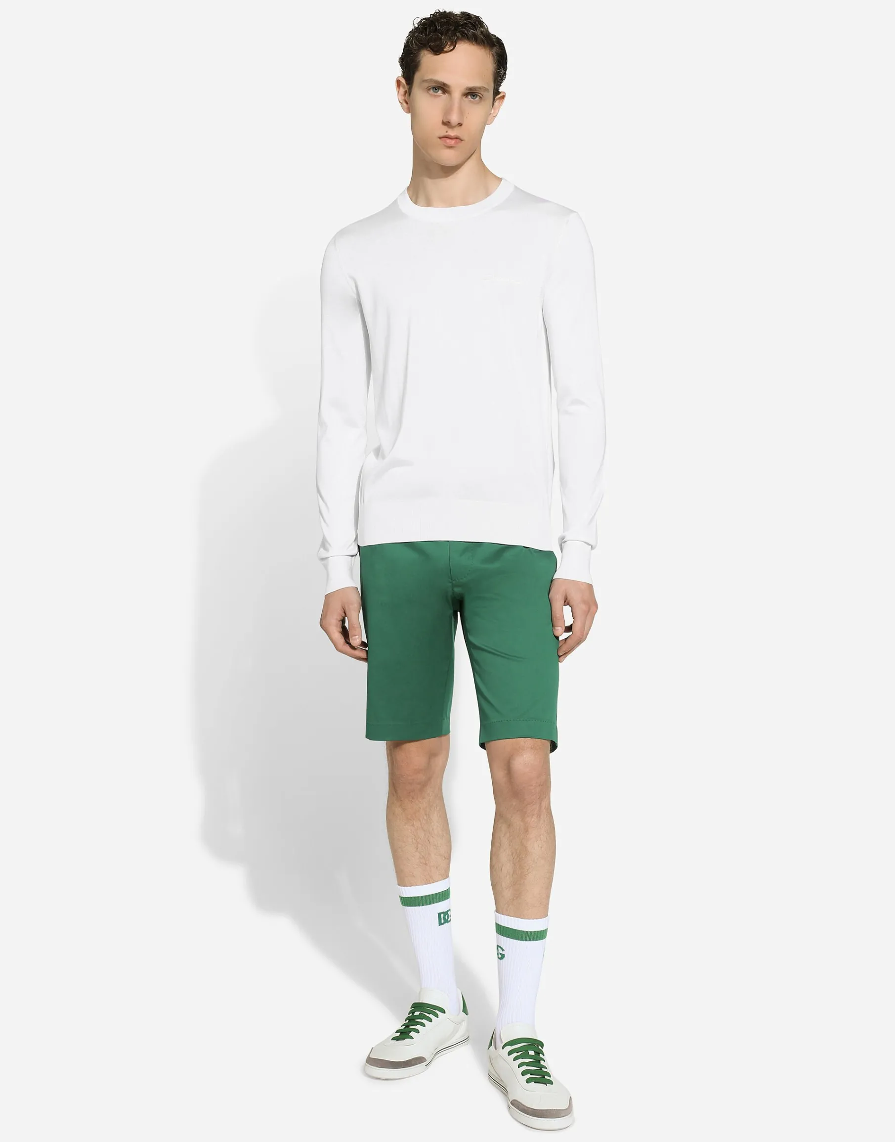 Round-neck silk sweater with Dolce&Gabbana logo