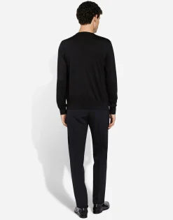 Round-neck silk sweater with Dolce&Gabbana logo
