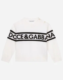 Round-neck sweater with logo inlay