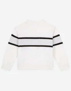 Round-neck sweater with logo inlay