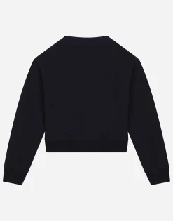 Round-neck sweatshirt with logo print and rose patch