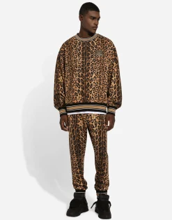 Round-neck sweatshirt with leopard-print Crespo and tag