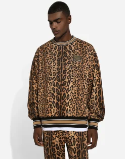 Round-neck sweatshirt with leopard-print Crespo and tag