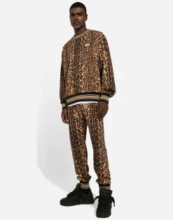 Round-neck sweatshirt with leopard-print Crespo and tag