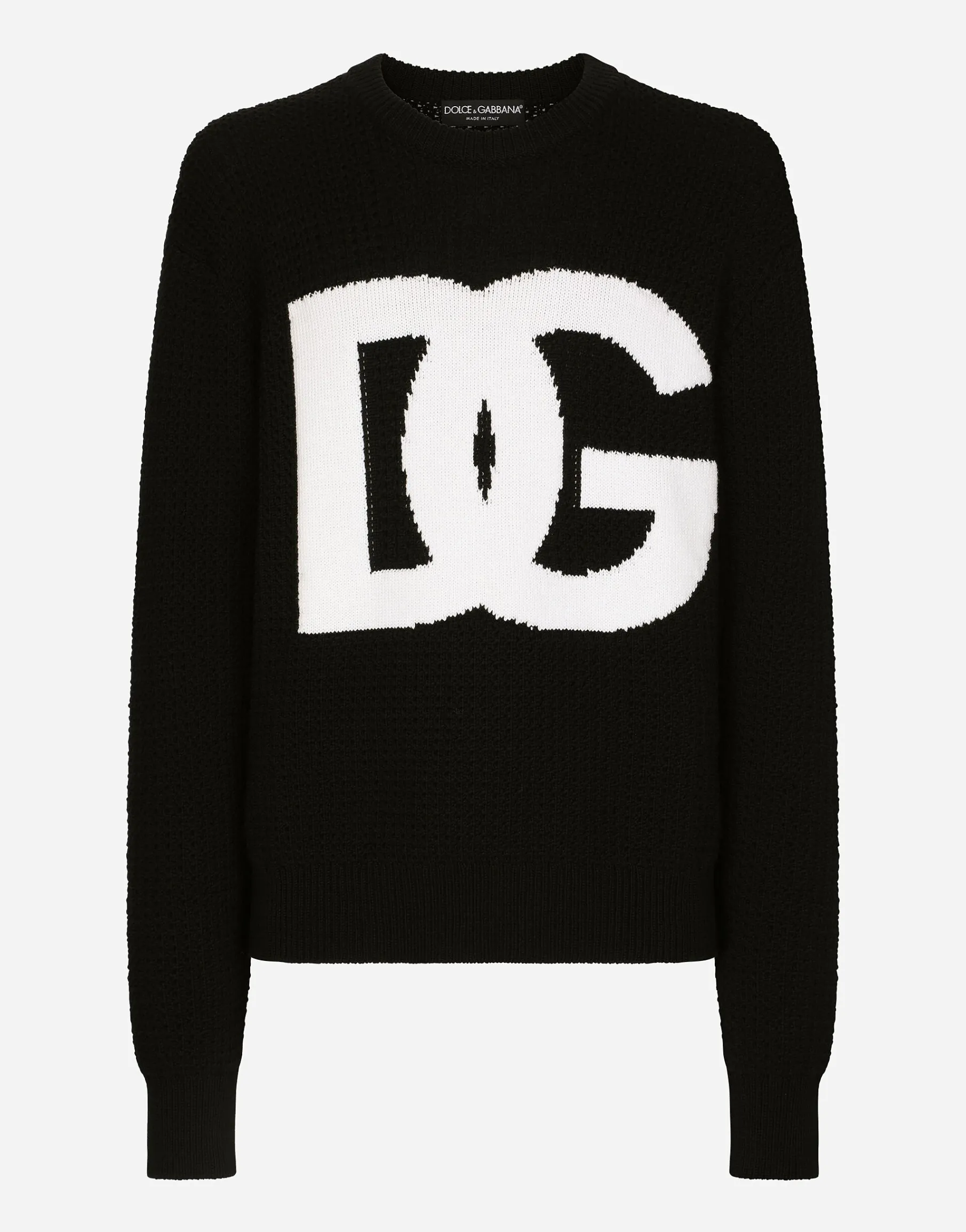Round-neck wool sweater with DG logo inlay