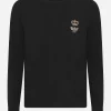 Round-neck wool sweater with embroidery