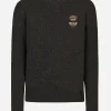 Round-neck wool sweater with embroidery