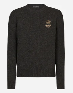 Round-neck wool sweater with embroidery