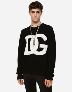 Round-neck wool sweater with DG logo inlay