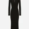 Sable calf-length dress with tulle sleeves