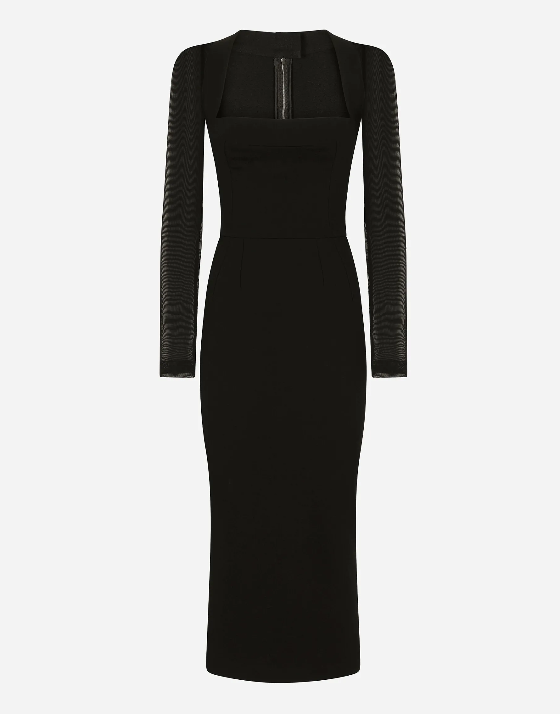 Sable calf-length dress with tulle sleeves