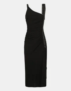 Sable calf-length dress with laces and eyelets