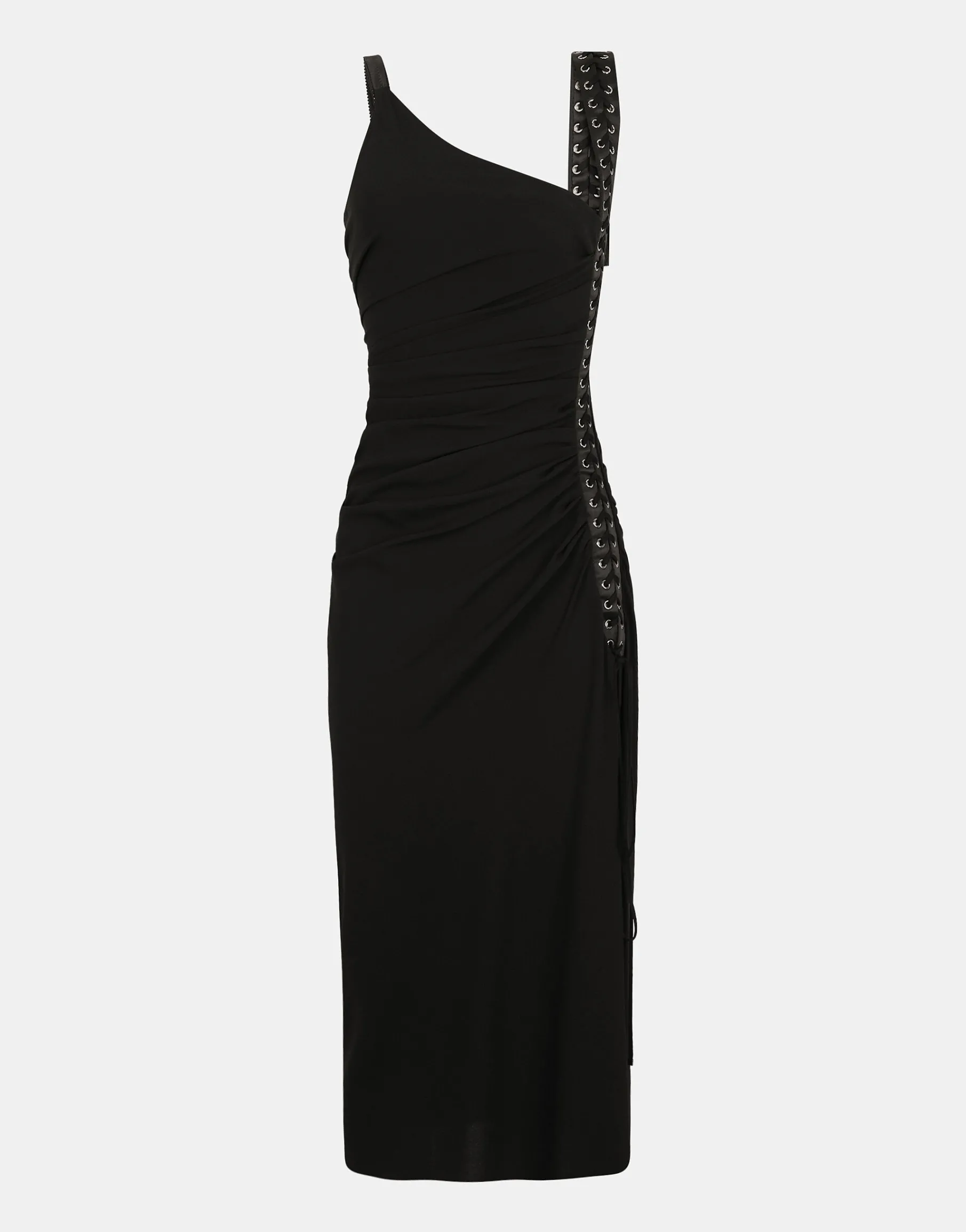 Sable calf-length dress with laces and eyelets