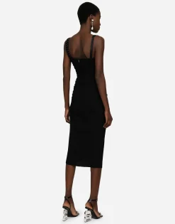 Sable calf-length dress with laces and eyelets