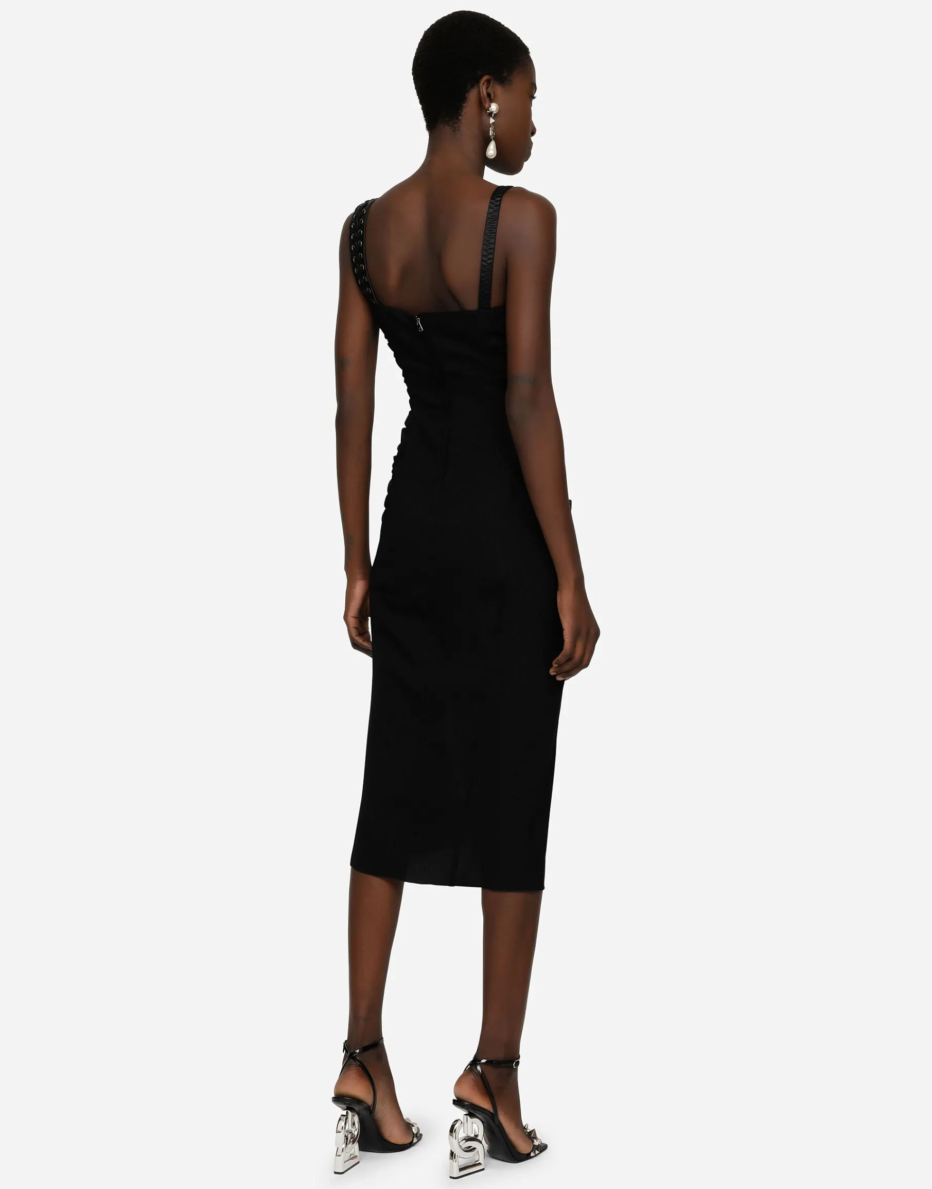 Sable calf-length dress with laces and eyelets