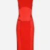Satin and cady calf-length dress