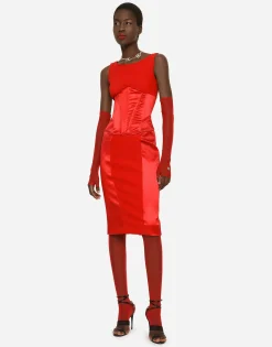 Satin and cady calf-length dress
