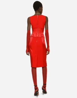Satin and cady calf-length dress