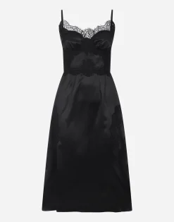 Satin and lace calf-length slip dress