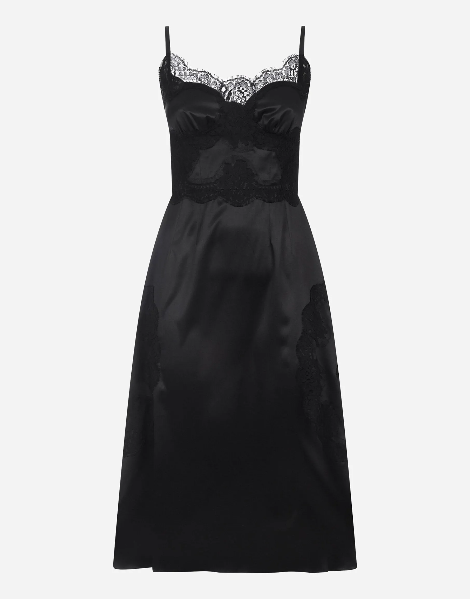Satin and lace calf-length slip dress