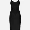 Satin and lace calf-length corset dress