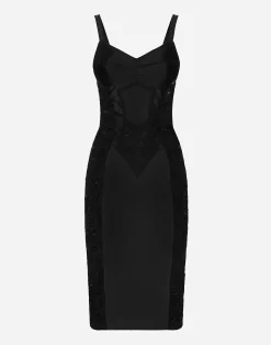 Satin and lace calf-length corset dress
