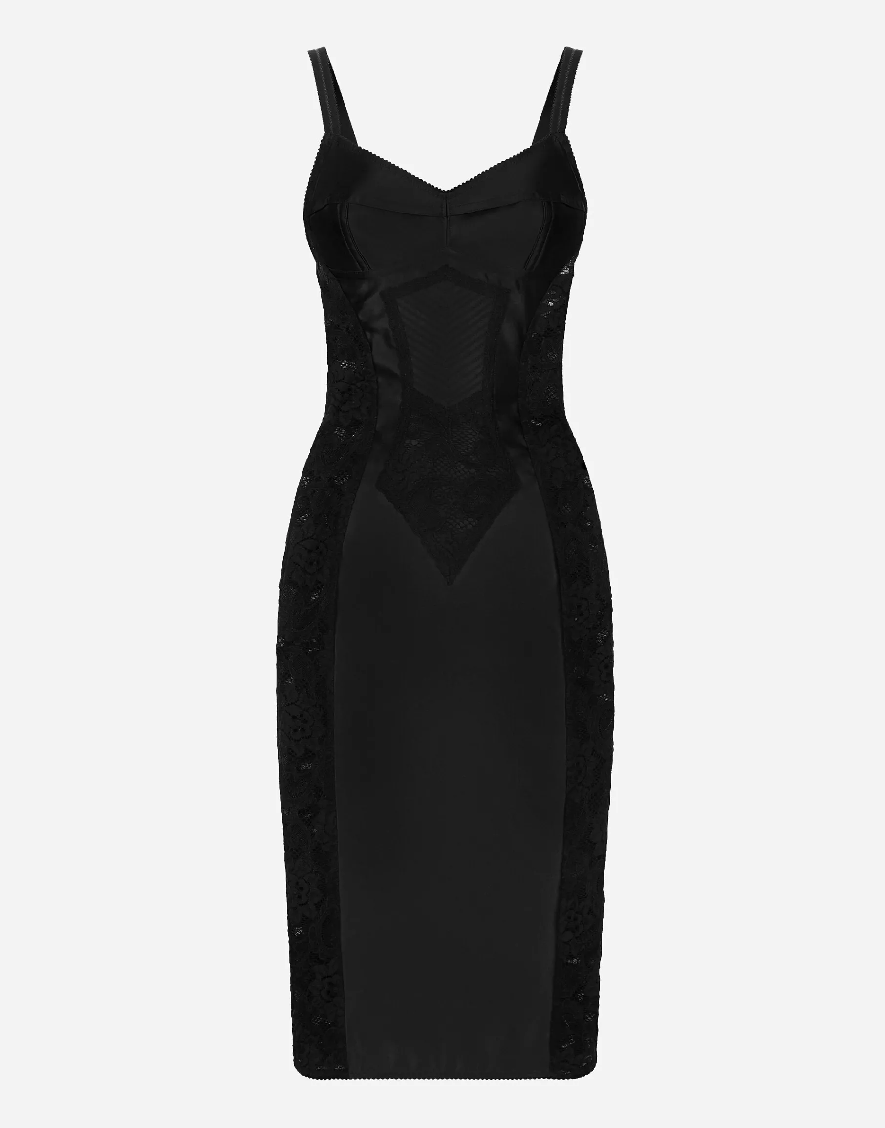 Satin and lace calf-length corset dress
