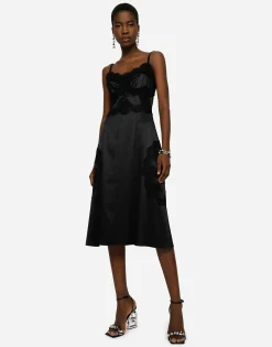 Satin and lace calf-length slip dress