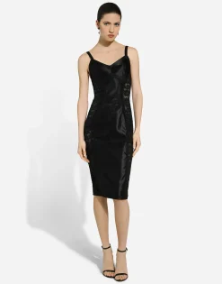 Satin and lace calf-length corset dress