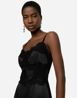 Satin and lace calf-length slip dress