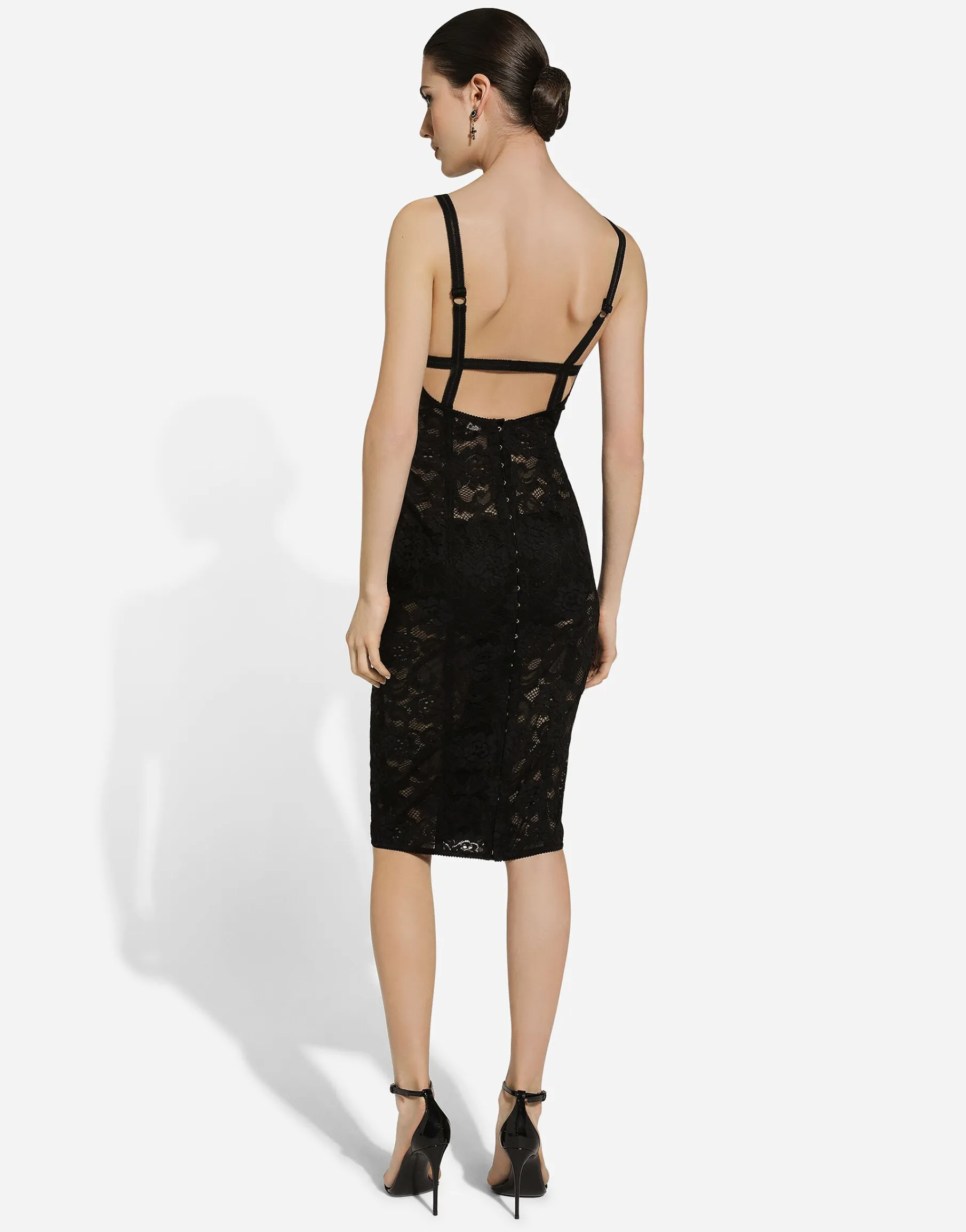 Satin and lace calf-length corset dress