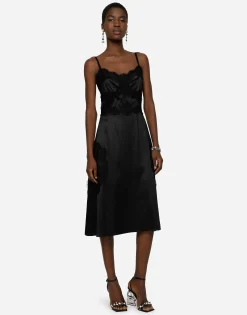 Satin and lace calf-length slip dress