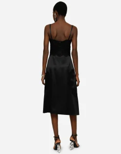 Satin and lace calf-length slip dress
