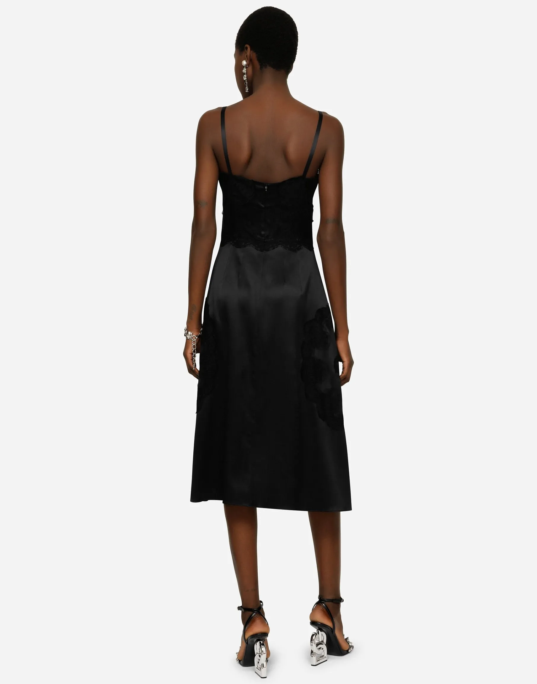 Satin and lace calf-length slip dress