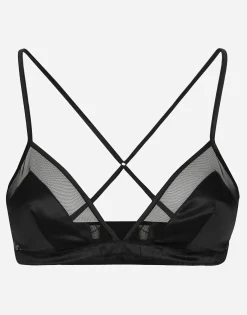 Satin and tulle soft-cup triangle bra