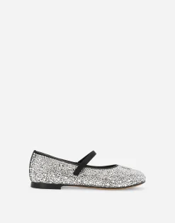 Satin ballet flats with fusible rhinestones