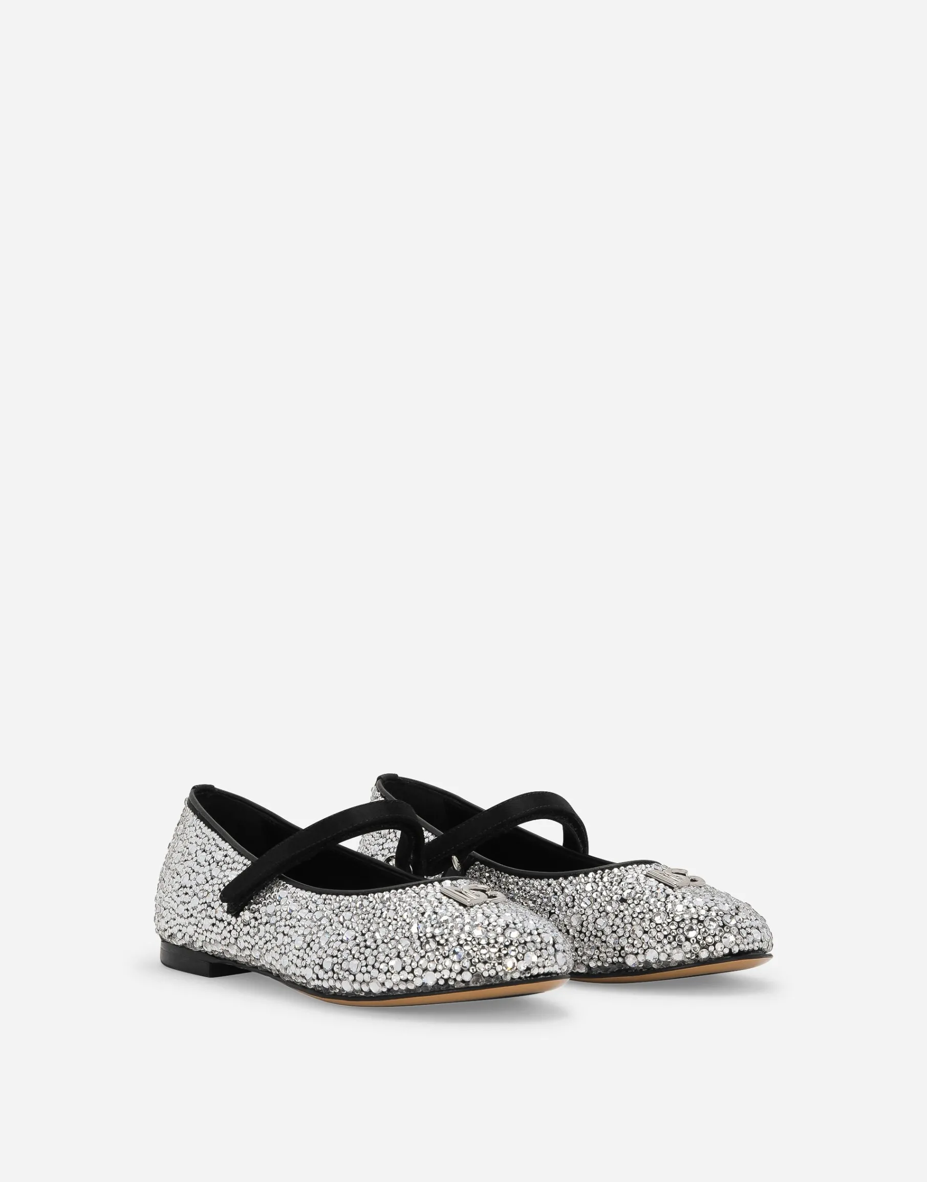 Satin ballet flats with fusible rhinestones