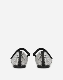 Satin ballet flats with fusible rhinestones