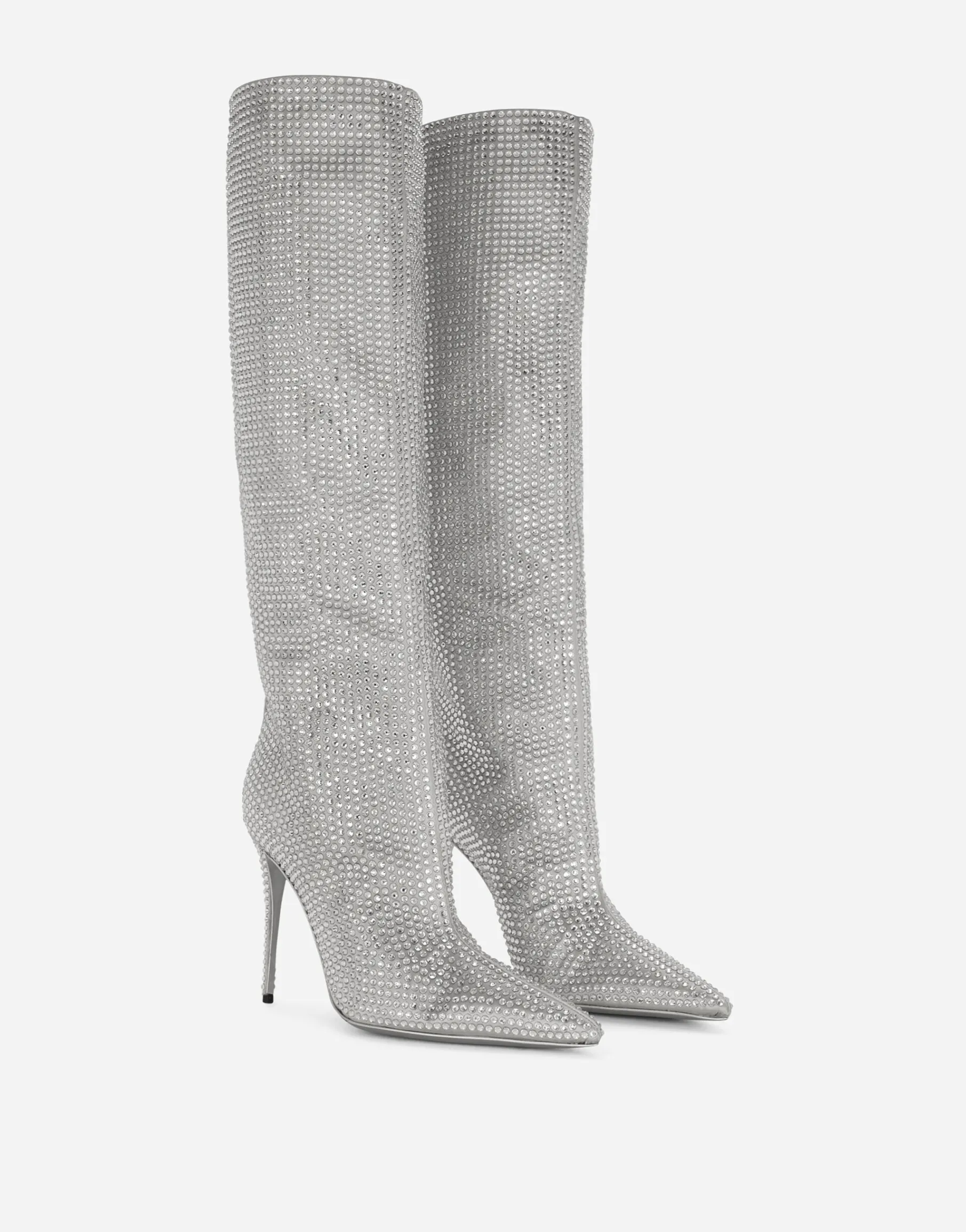 Satin boots with fusible rhinestones
