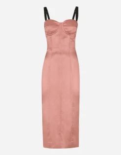 Satin calf-length corset dress