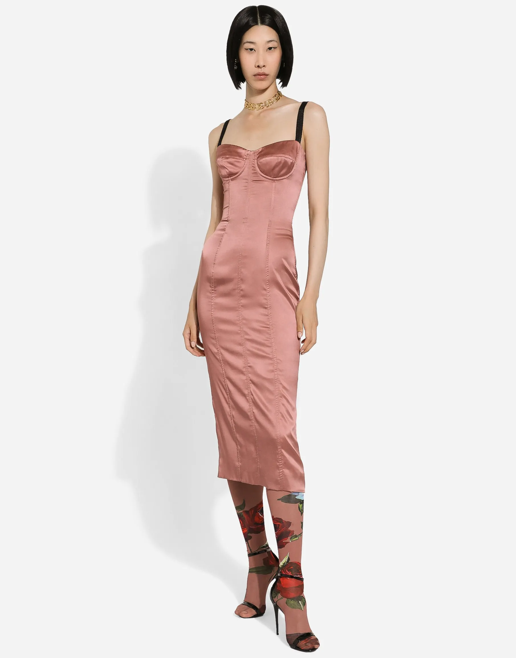 Satin calf-length corset dress