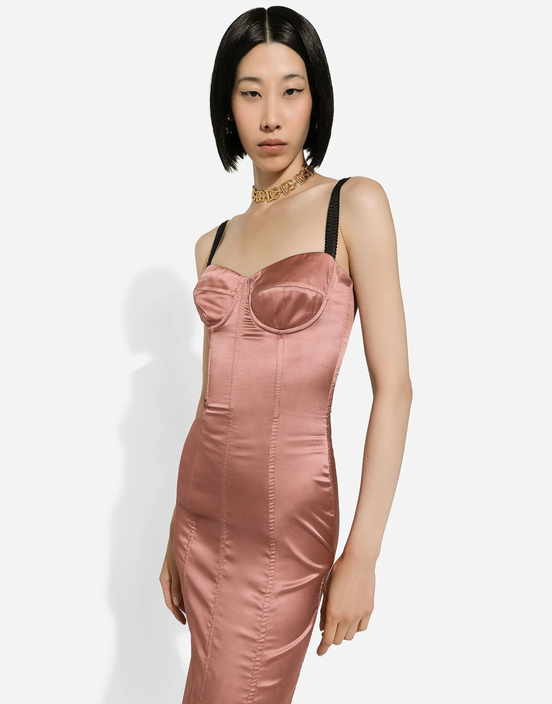 Satin calf-length corset dress