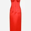 Satin calf-length dress with corset details