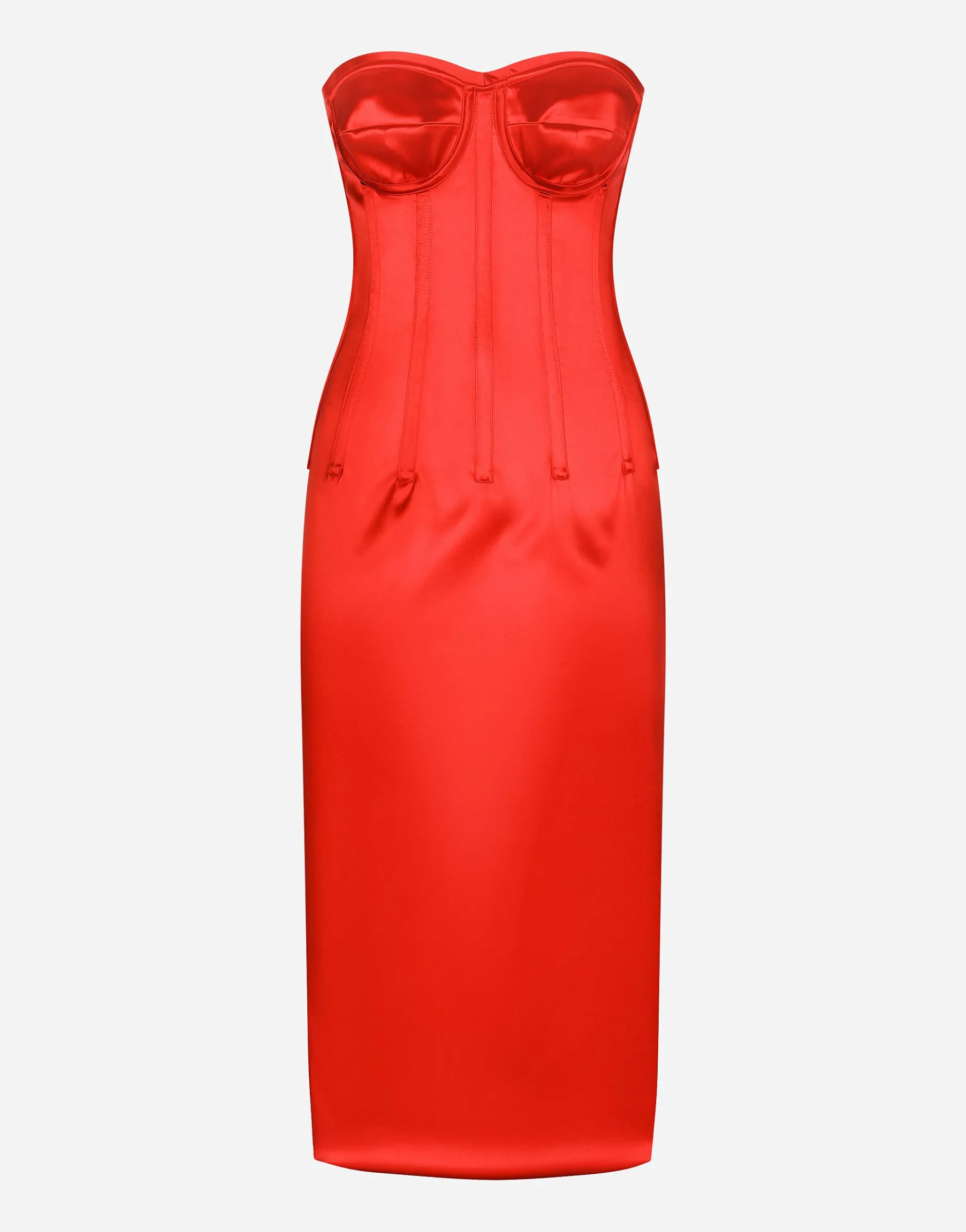 Satin calf-length dress with corset details