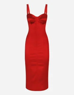Satin calf-length dress with corset bustier