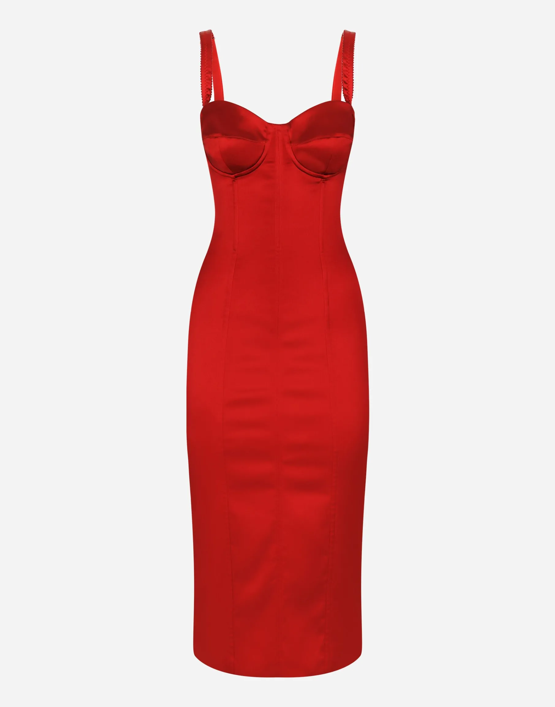 Satin calf-length dress with corset bustier