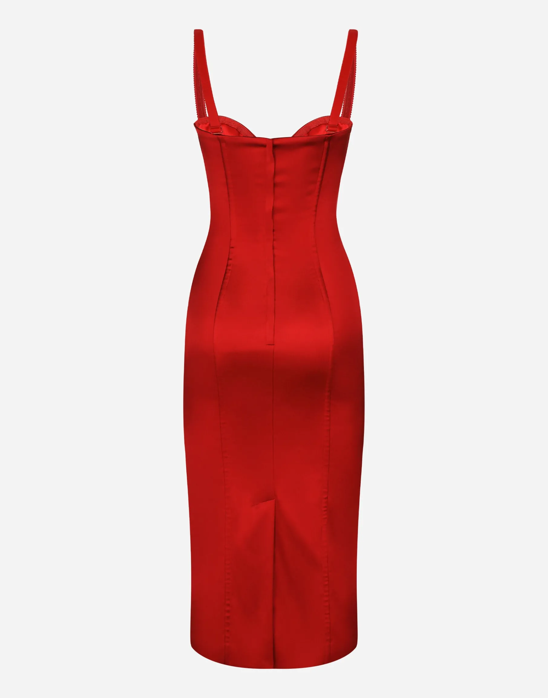 Satin calf-length dress with corset bustier