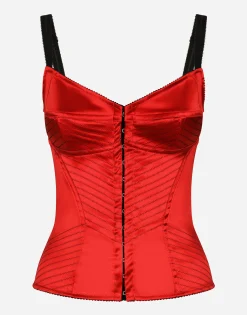 Satin corset with top-stitching and hook-and-eye fastenings