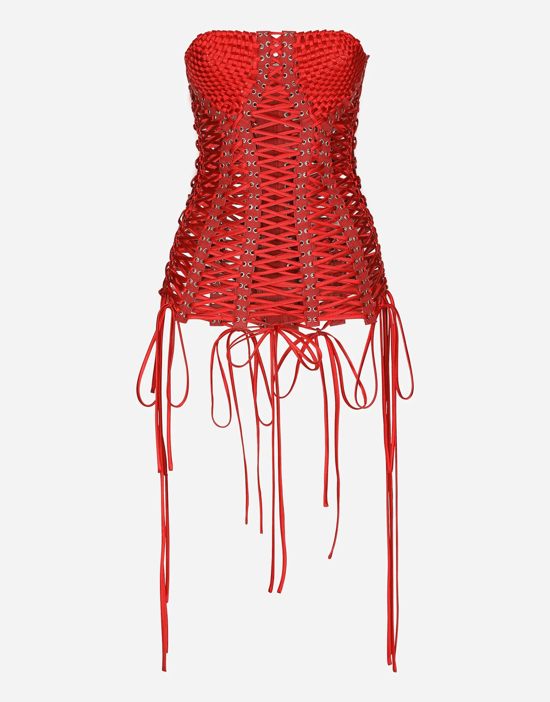 Satin corset-style belt with laces and eyelets